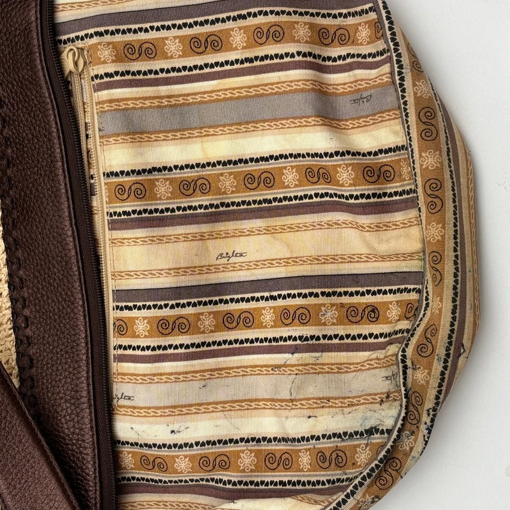 Brighton Woven Straw Leather Shoulder Bag Brown‎ Fringe Trim Boho Hobo